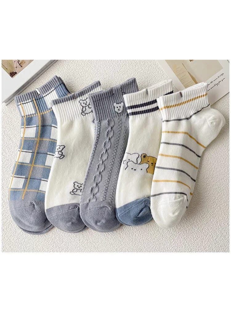 Trendora  Women's Cotton Ankle Socks, Mixed Colours, 5 Pairs with 1 Gift, Casual Comfort - Image 2